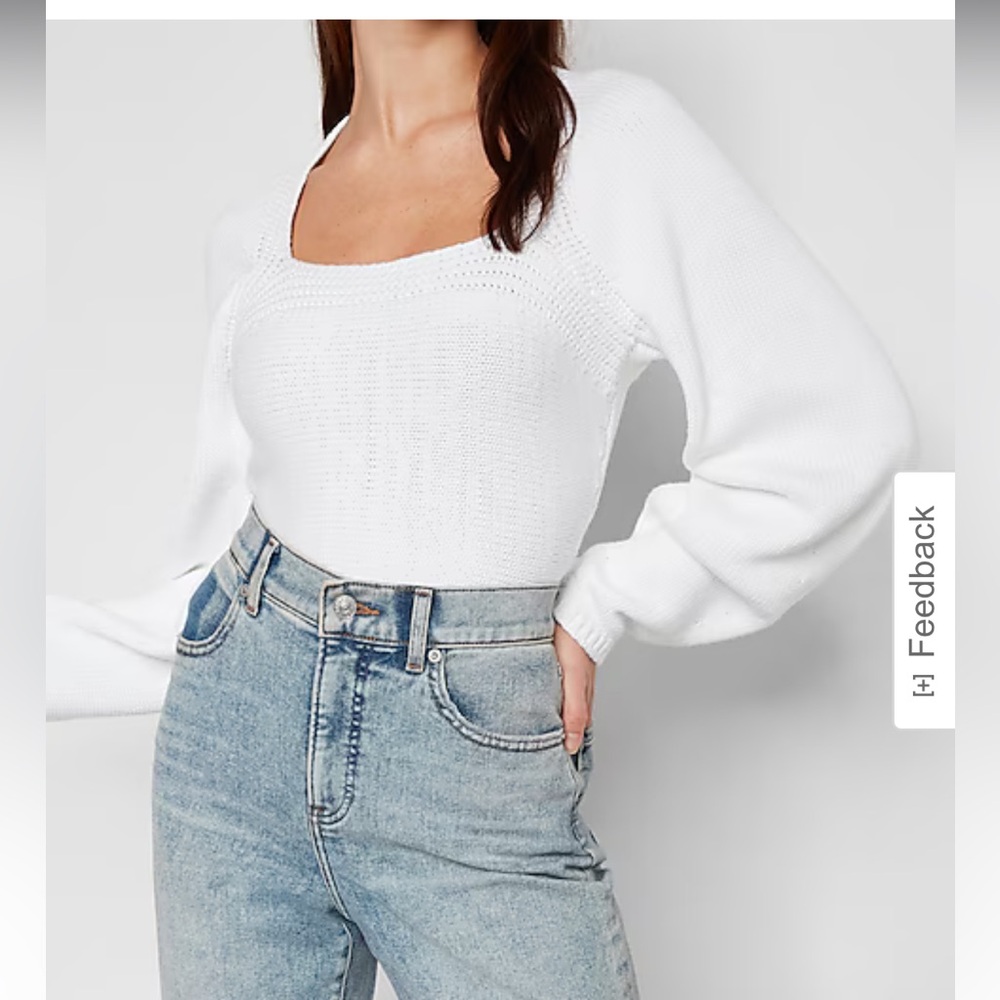 Large Express White Square Neck Fitted Pullover S… - image 1